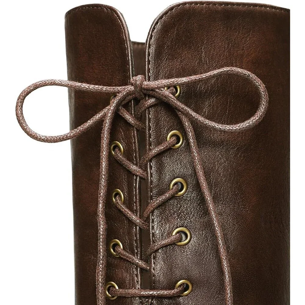 Women's Brown Textile Over The Knee High Low Block Heel Pointed Toe Riding Boots